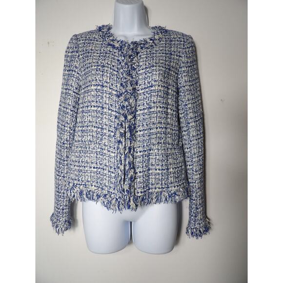 Carolina Belle Montreal Blazer Cardigan Small Tweed Blue Silver Woven Artsy - Picture 8 of 14